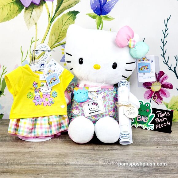 Build A Bear Hello Kitty SPRING GINGHAM Sleeper Skirt Graphic T Top Kawaii Plush - Picture 6 of 7